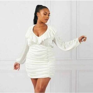 New Ruched & Ready Glow Up Dress Womens M Egret White Mini